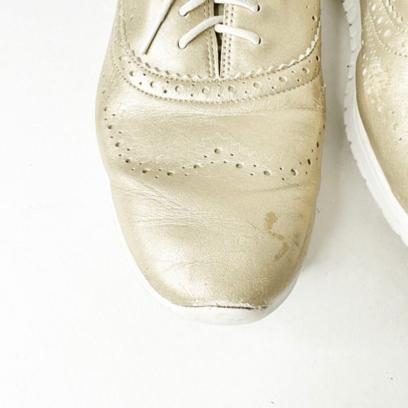 Cole Haan ZERO GRAND Gold Metallic Wingtip Leather Oxford womens lace up 10.5 - Picture 3 of 8